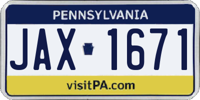PA license plate JAX1671