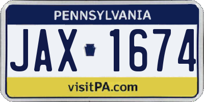 PA license plate JAX1674