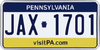 PA license plate JAX1701