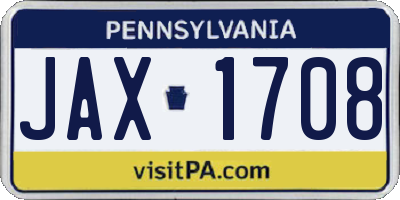 PA license plate JAX1708