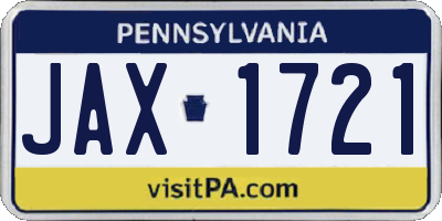 PA license plate JAX1721