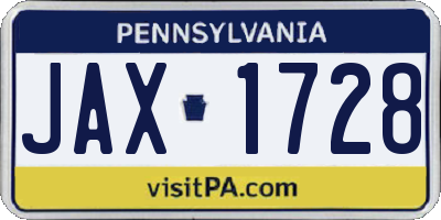 PA license plate JAX1728