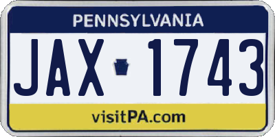 PA license plate JAX1743