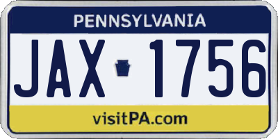 PA license plate JAX1756