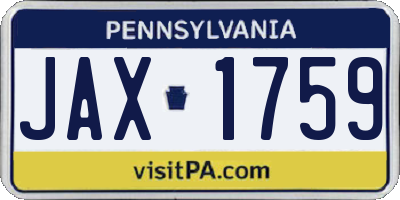 PA license plate JAX1759