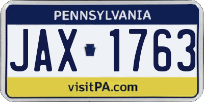 PA license plate JAX1763