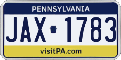 PA license plate JAX1783