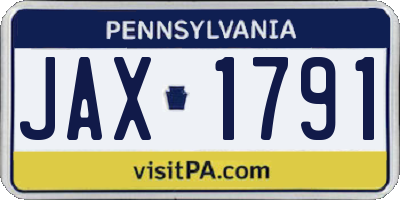 PA license plate JAX1791