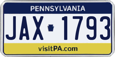 PA license plate JAX1793