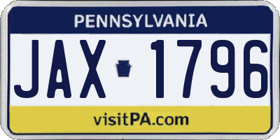 PA license plate JAX1796
