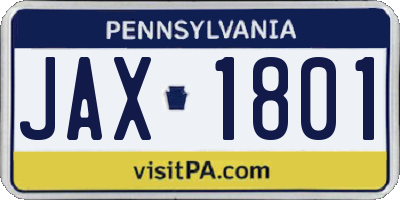 PA license plate JAX1801