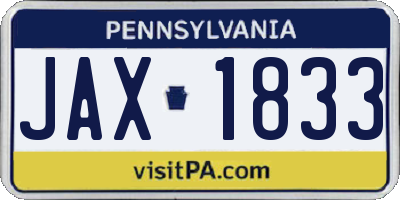 PA license plate JAX1833