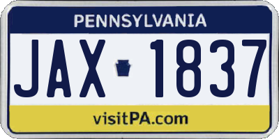PA license plate JAX1837