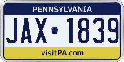 PA license plate JAX1839