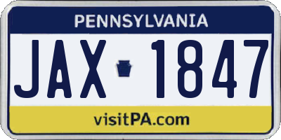 PA license plate JAX1847