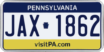PA license plate JAX1862
