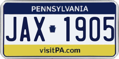 PA license plate JAX1905