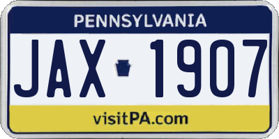 PA license plate JAX1907