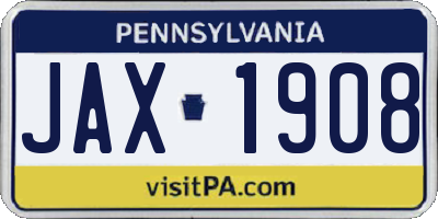 PA license plate JAX1908