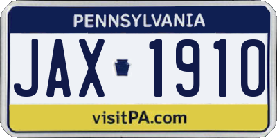 PA license plate JAX1910