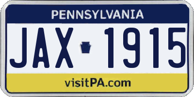 PA license plate JAX1915