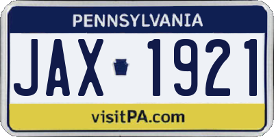 PA license plate JAX1921
