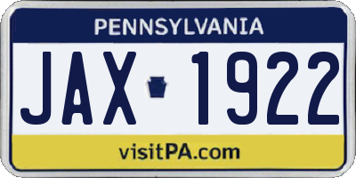 PA license plate JAX1922