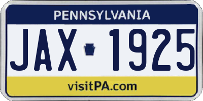 PA license plate JAX1925
