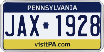 PA license plate JAX1928