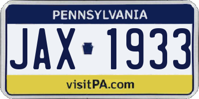 PA license plate JAX1933
