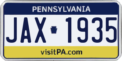 PA license plate JAX1935