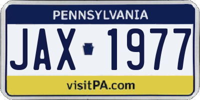 PA license plate JAX1977