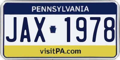 PA license plate JAX1978