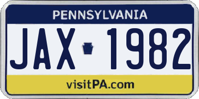 PA license plate JAX1982