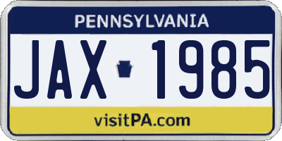 PA license plate JAX1985