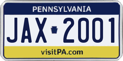 PA license plate JAX2001