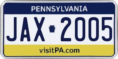 PA license plate JAX2005