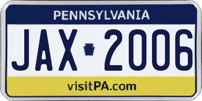 PA license plate JAX2006
