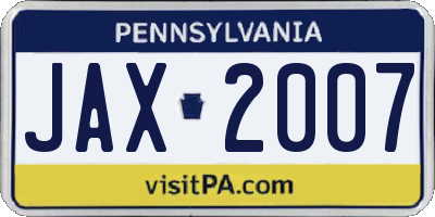 PA license plate JAX2007