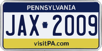 PA license plate JAX2009