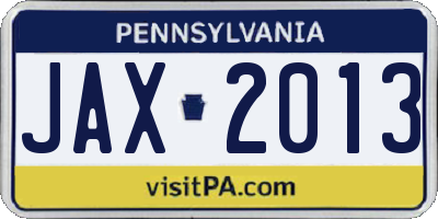 PA license plate JAX2013