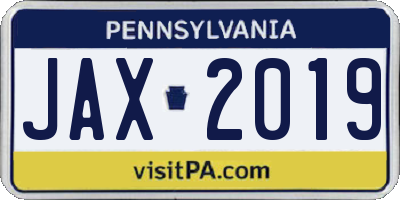 PA license plate JAX2019