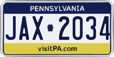PA license plate JAX2034