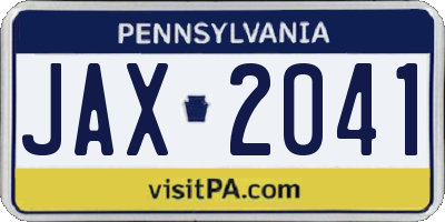 PA license plate JAX2041