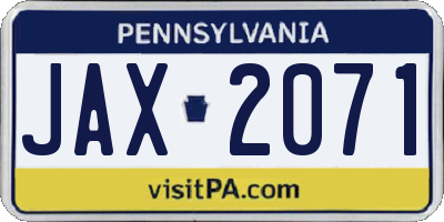PA license plate JAX2071