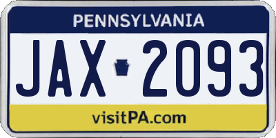 PA license plate JAX2093