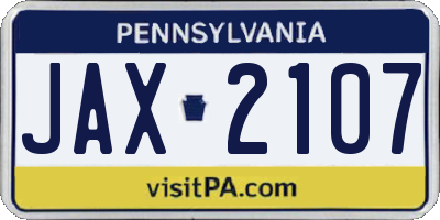 PA license plate JAX2107