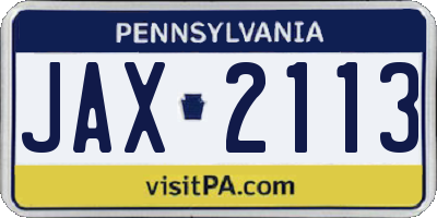 PA license plate JAX2113