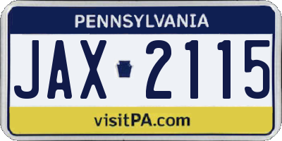 PA license plate JAX2115