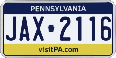 PA license plate JAX2116